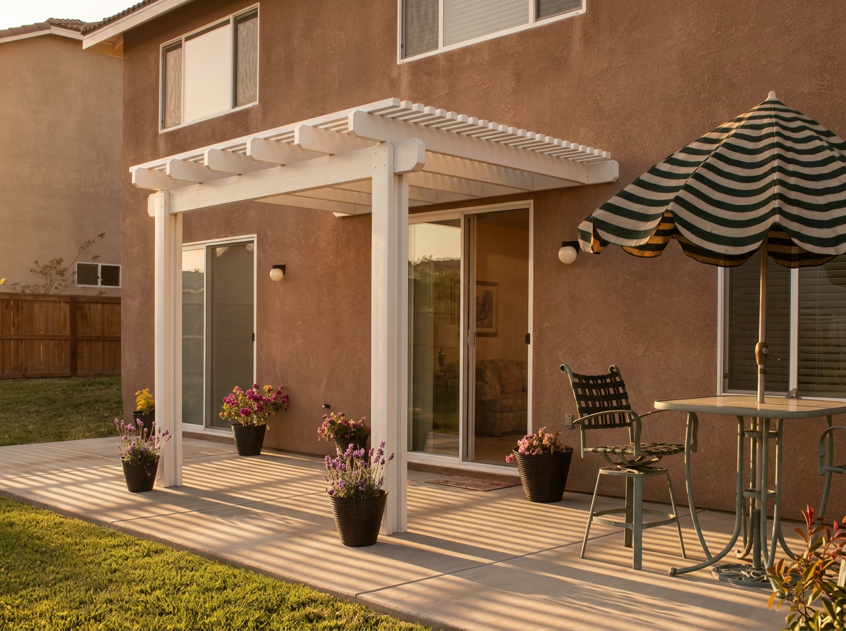 Aluminum patio cover at dusk